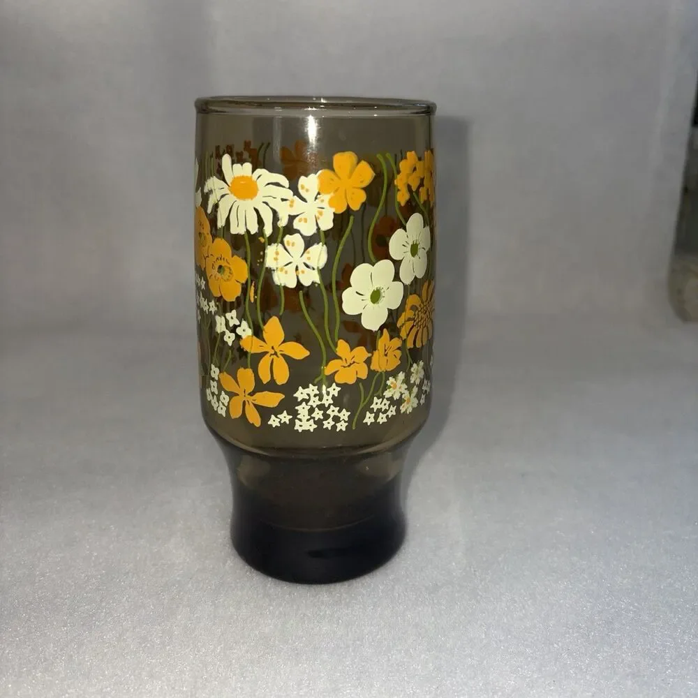 Vintage Libby Golden Floral Juice Glass One Glass Six Inches Tall MCM
